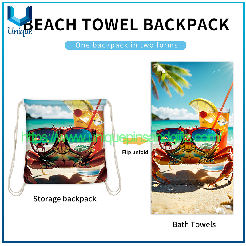Wholesale Beach Towel All-in-one Backpack Multi-function Backpack Beach Holiday Towel for Promotional Gift