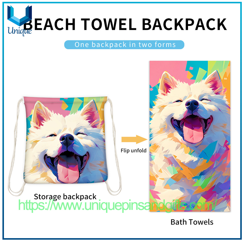Custom Design 2-in-1 Foldable Beach Towel Printed Logo Bath Towel All-in-one Beach Towel All-in-one Bag Storage Can Customize Any Pattern