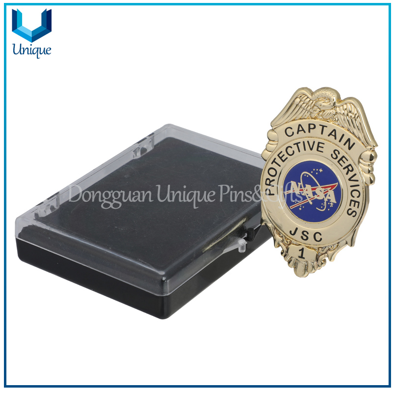 Customize Police Badge Factory,Commemorative Coin Display, Die Struck Copper 3D Gold Honor Badge w/ Genuine Leather holder + Metal Belt Clip