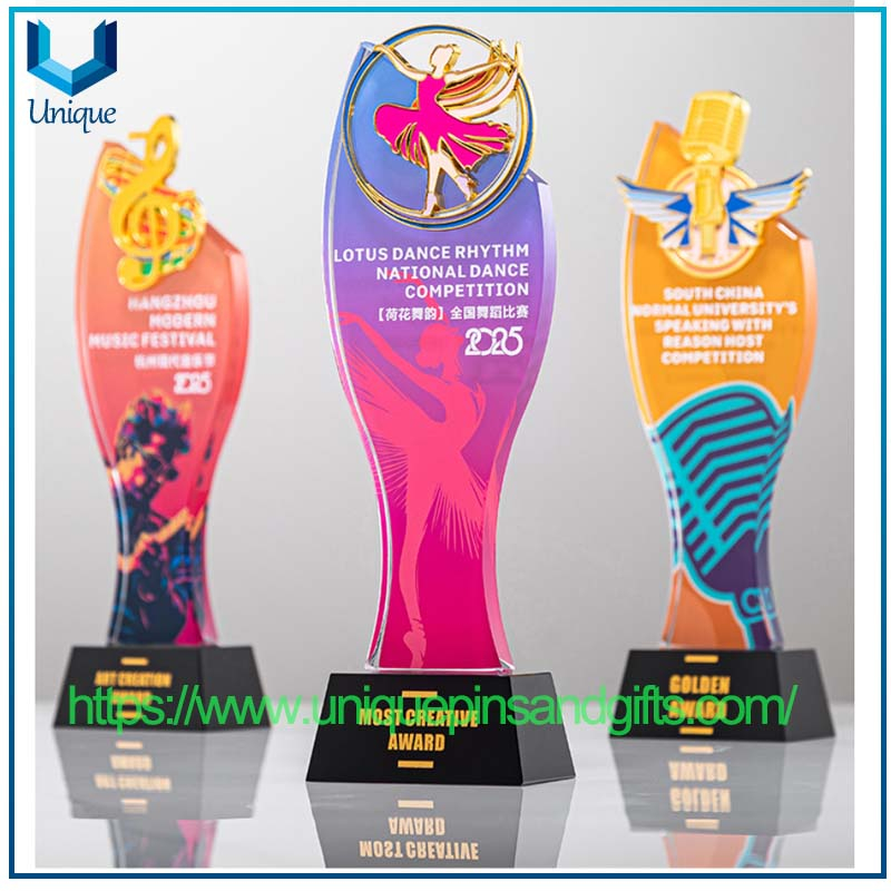 Custom Music Dance Microphone Crystal Trophy, Dancing Ballet Host Speech Piano Competition Awarding Trophy