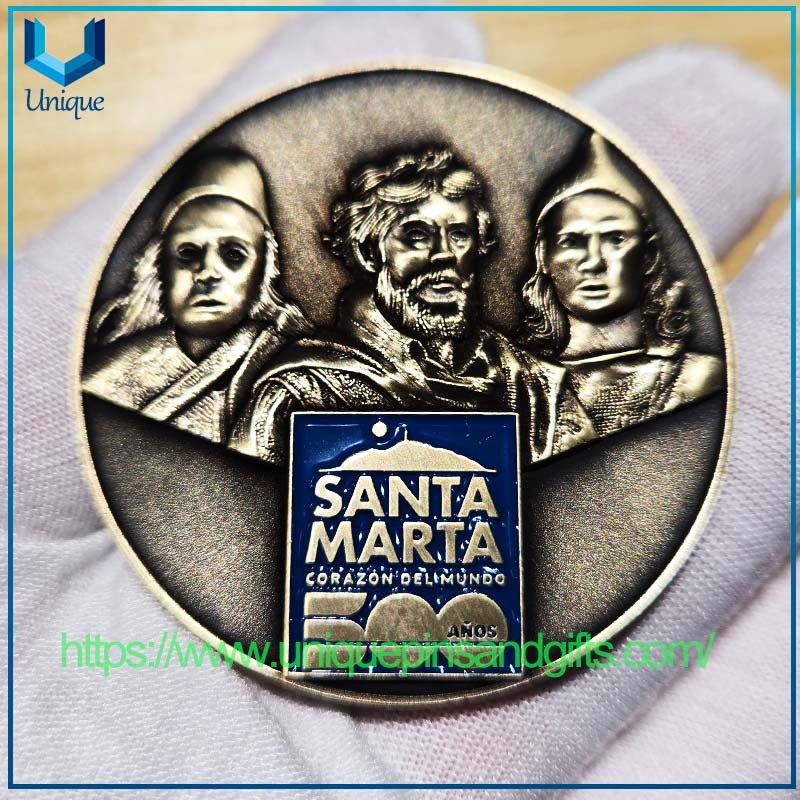 Customized Die Struck Dual Sides Nickel Antique Bronze Two Tone 3D Columbia SANTA MARTA BOMBEROS VOLUNTARIOS Commemorative Coin
