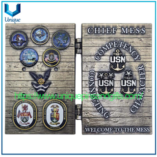 Custom Design 3D Metal Foldable Commemorative Coin, 3" USA Marine Military Door Openable CHIEF MESS Souvenir Coin, UV Printing Logo Commemorative Challenge Coin