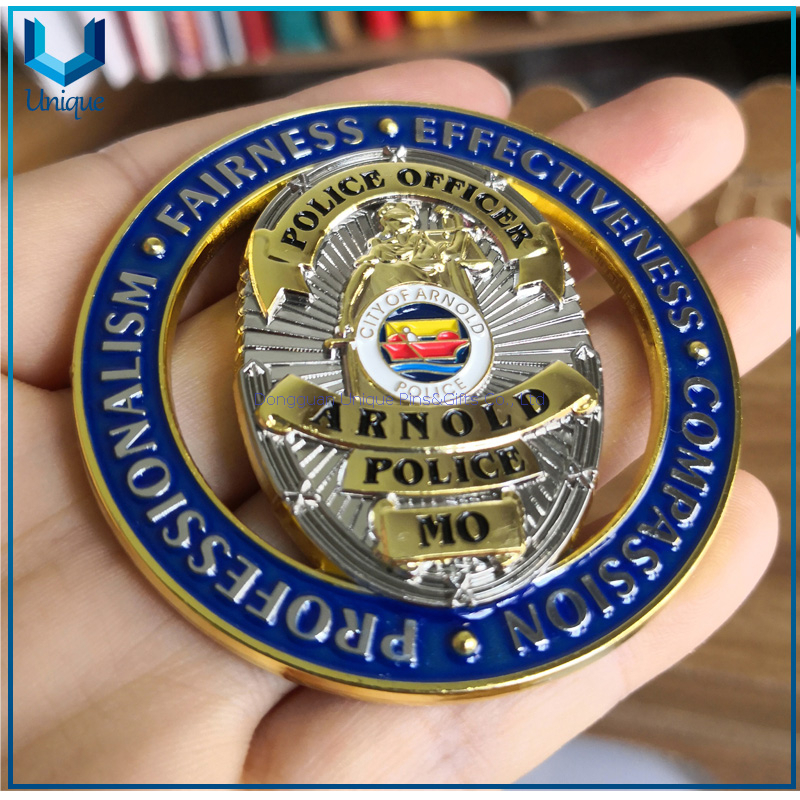 Customize Design Commemorative Coin, 3D Police Coin, Gold / Silver two Tone plated Military Medal Coin, Soft Enamel Coin For Honor
