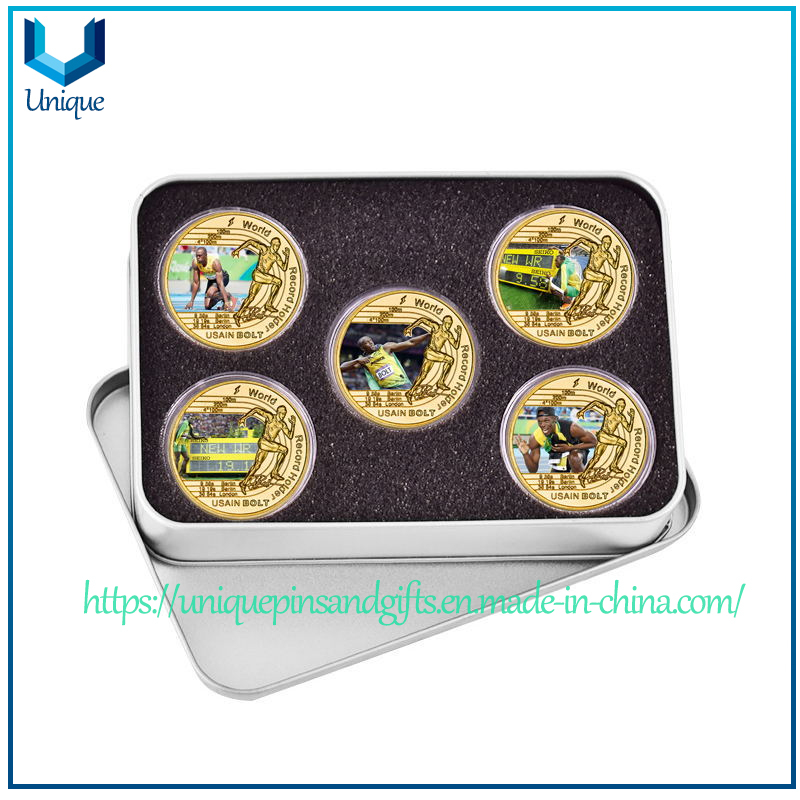 Wholesale UV Printing Gold/Sliver Mirror Medal Coin, Famous Sports Stars Medal Commemorative Coin