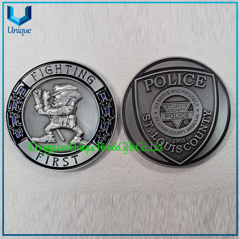 Customized Design USA 3D Antique Silver Police Coin,High Quality Plating Copper/Nickel/Gold/Sliver/Personalized Logo/Badges Coin