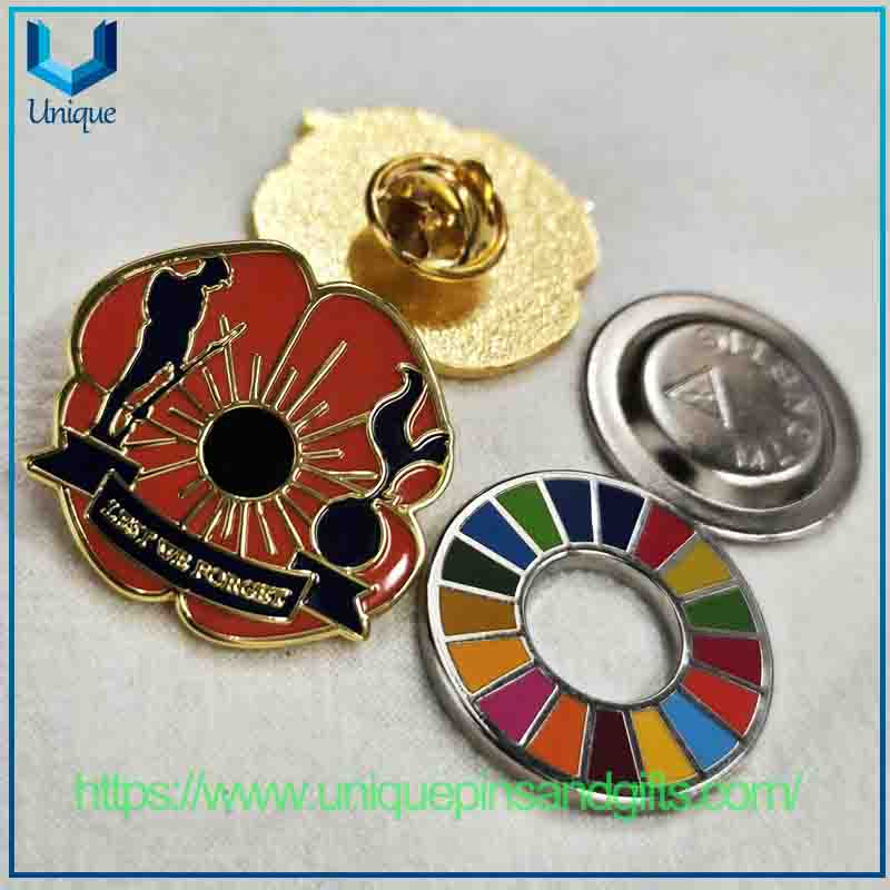 Custom Hard Enamel Flower Charming Lapel Pin, Gold UK REMEMBERANCE Metal Brooch