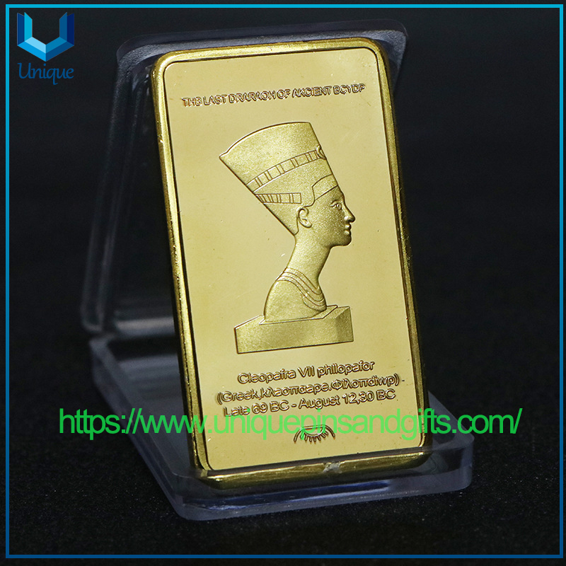 Customize Design Egyptian Pharaoh Commemorative Coin Square Gold/Sliver Plated Block Coin World Ancient Civilization Gold Coin Gold Bar Commemorative Medal Aien Foreign Currency Mirror Coin