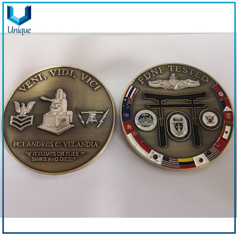 High Quality Antique Two Tone Plating Coin,Customize 3D challenge coin, Soft Enanmel incolor Souvenir coin,FDNF coin