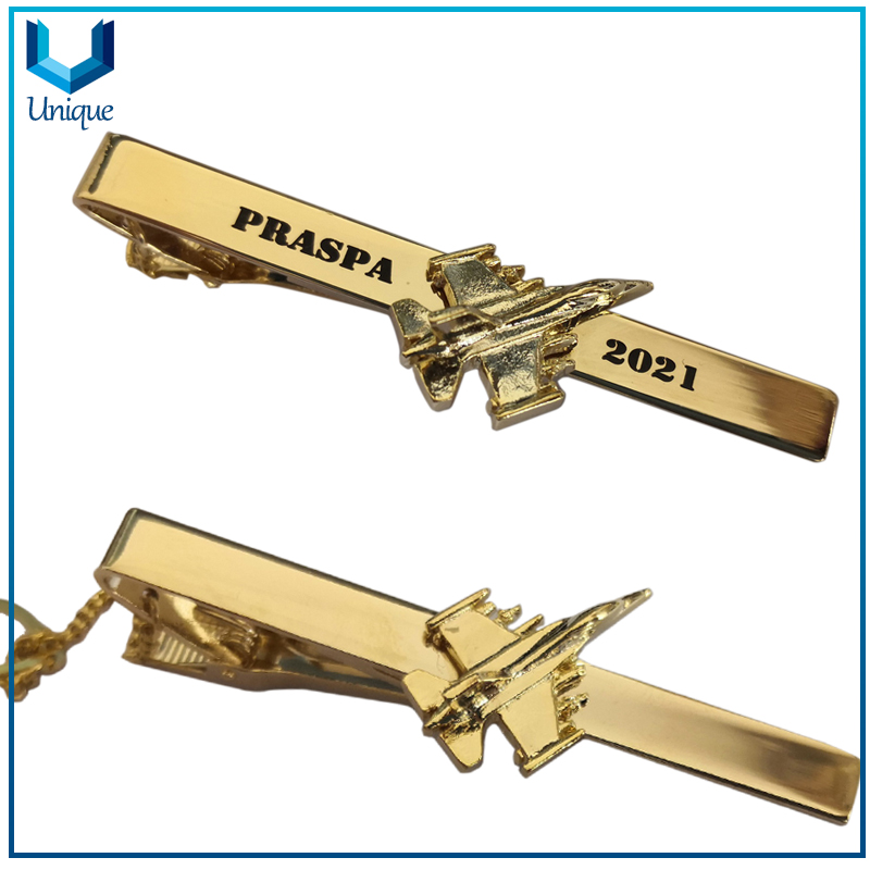 Customize Metal Tie Pin, Zinc Alloy Tie Clip with 24K gold plating, 3D Airplane Logo Tie Clip-3
