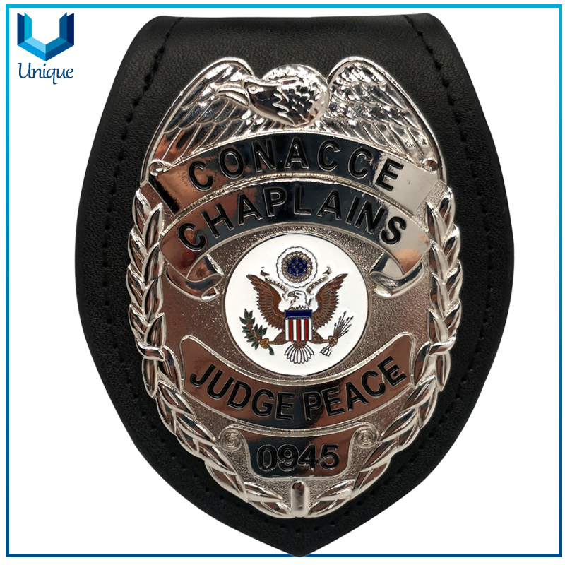 High Quality Police Badge2, Leather cover /3D gold / Silver Ecuador Police Badge w/ Genuine Leather Holder+Ball Chain,Police Emblem, Seuvenir Coin Badge