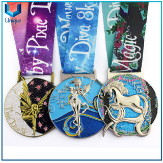 High Quality , Fasion Creative Design 3D Pink Diva Medal, Water Fairy Diva Medal, Unicorn Diva Medal, 3D Running Medal for Competition 