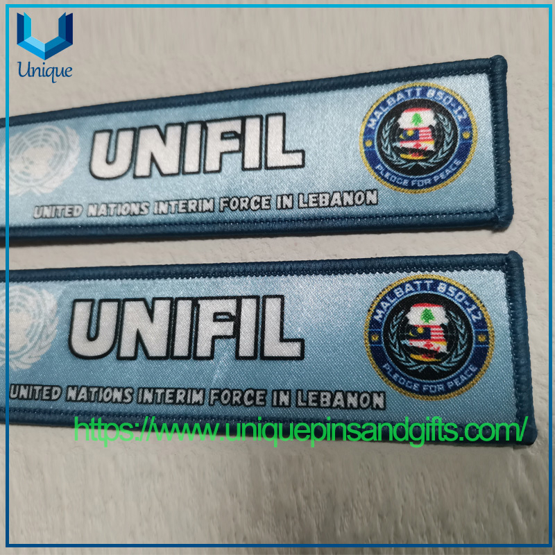Custom Embroidery Army Flag Keychains, Fabric Embroidery Car Keychains, Woven Keychain, United Nations Interim Force Flag Keychain