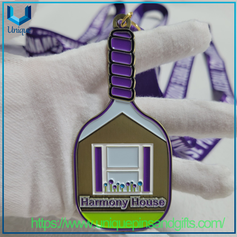 High Quality Customized Design Gold Silver Bronze Pickleball Medal with Printing Lanyard