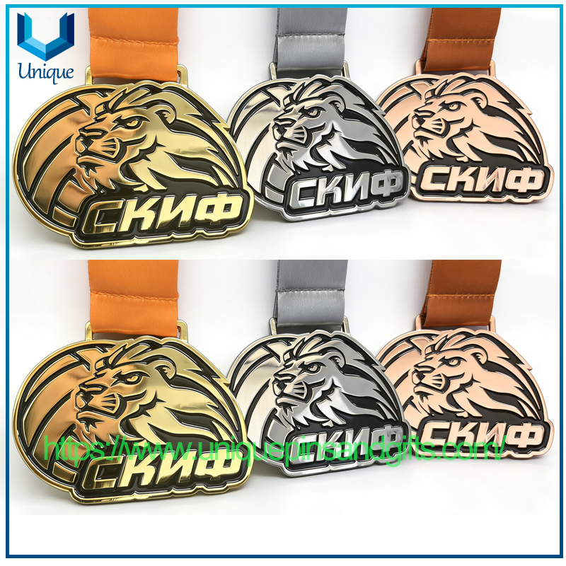 Customized 3D Metal Medals Russian Gold Silver Bronze Sports Events Medals with Ribbon