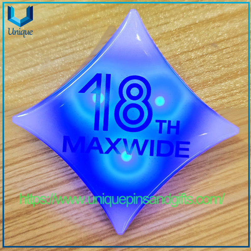 Custom Activity Logo Colorful Acrylic Luminous Chest Flashing LED Badge with 3 Different Lighting Modes 