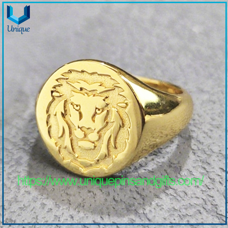 Custom Design 316 Stainless Steel Lion Head Hand-Polished Vacuum Plating Gold Silver Men'S Ring