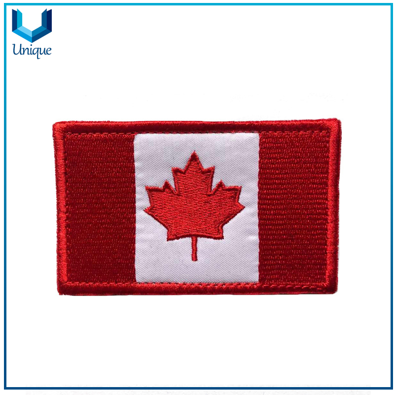 Embroidered Textile Badges, Full Embroidery Canada Nathional Flag Patch, Stick on Embroidery Label Patches, Iron on Embroidery Logo 