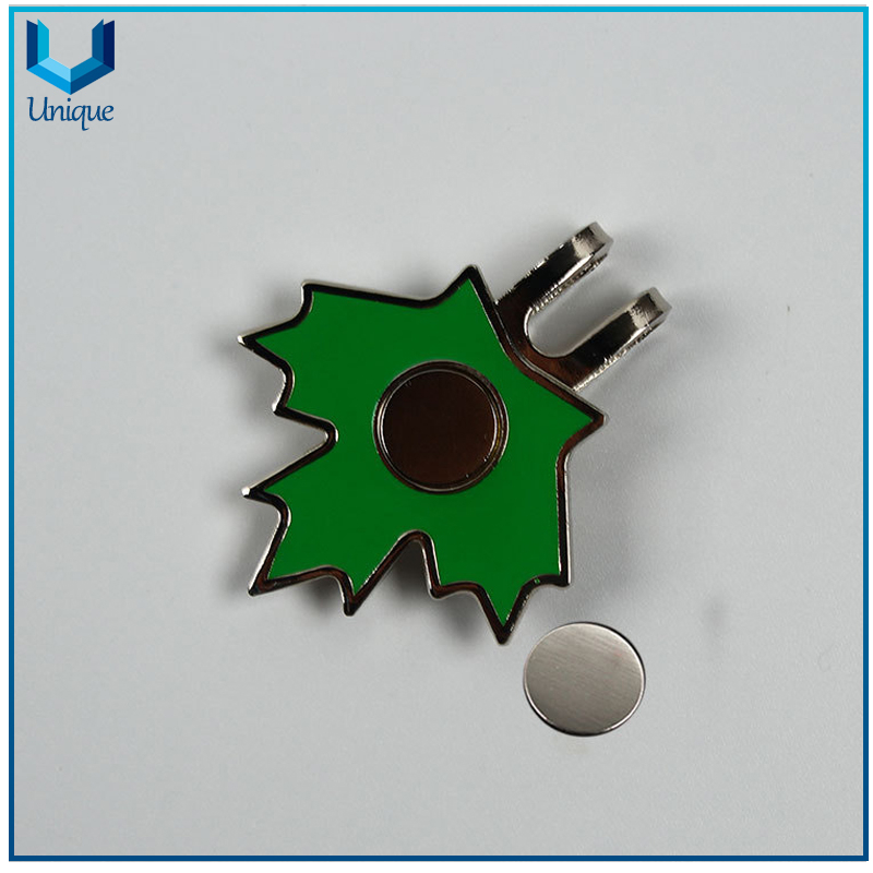 Custom Canada Maple leaf Magnetic Metal Golf Hat clips,Custom Metal Crafts Factory, Wholesale Die Struck Iron Golf Hatclip with Magnet Accessories for Gifts