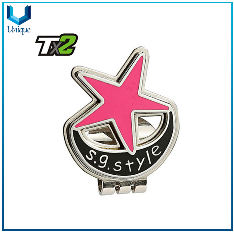 T2 Gallaway Golf Hatclip with Customize Logo, Metal Golf Hatclip in Star Shape, Zinc Alloy Soft Enamel Hatclip Golf Ballmarker