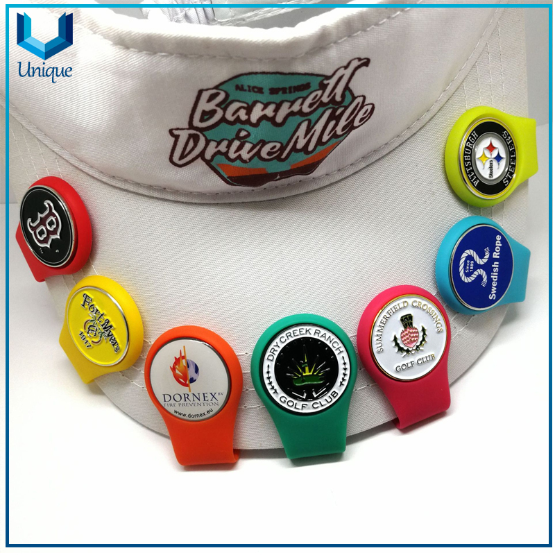 Available stock Silicone Golf Hatclip with Customize Golf Ballmarker in Set, ECO Friendly Multiple Color Soft Silicone Hatclip for Promotional Gifts