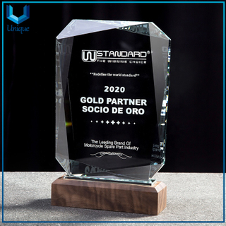 Sublimation Engraving Logo Crystal Wedding Souvenir Trophy,Customize Award Trophy with Wooden Base