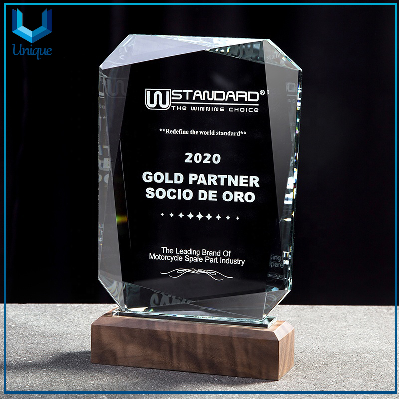 Sublimation Engraving Logo Crystal Wedding Souvenir Trophy,Customize Award Trophy with Wooden Base