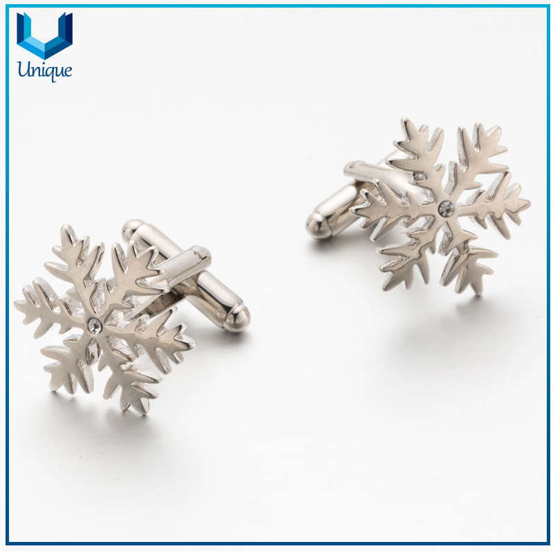 Cyrstal Decorated Cufflink, Snowflake Cufflink, Customize Christmas Holiday Fashion Jewelry Tie Pin & Cuffpink in Set for Promotional Gifts