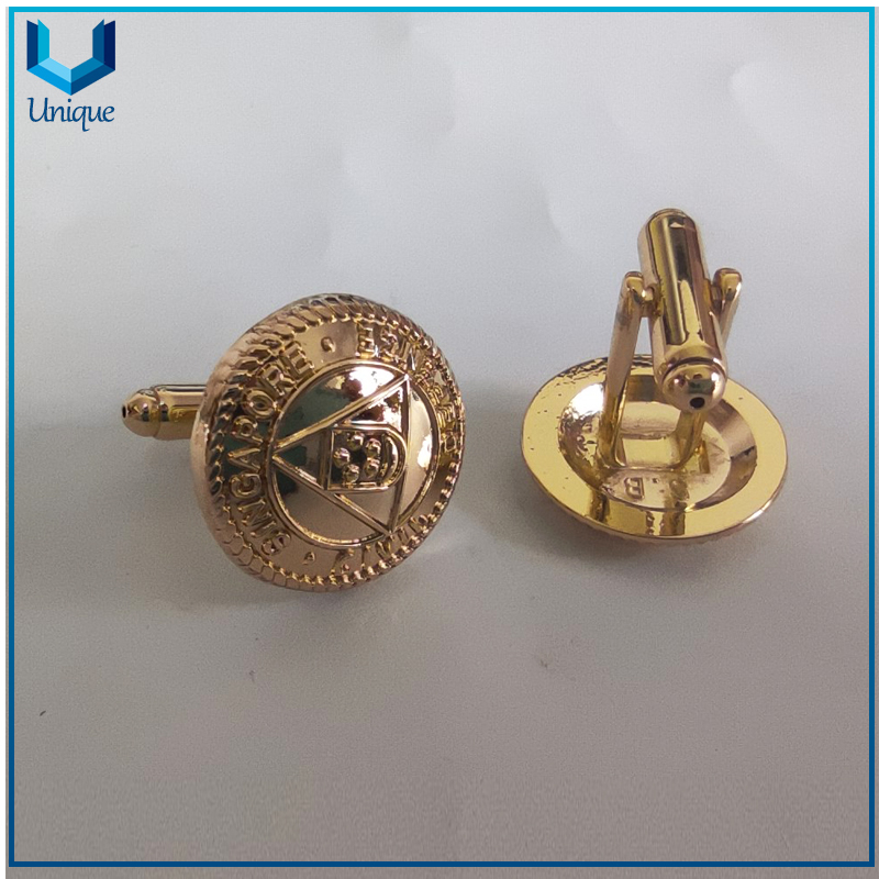 Customize Gpld Cufflink, Singapore 3D Cufflink in 25mm diameter, Military Shirt Cufflink for Garment Accessories