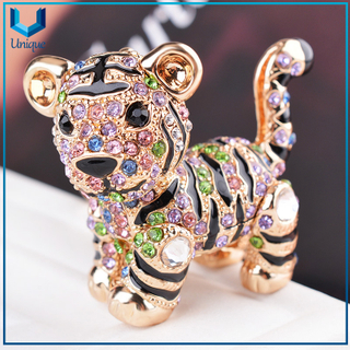 Crystal Decorated Tiger Keychain, Popular Promotional Gifts Keychain with Rhinestone, Wholesale Metal Keychain for Best Sell