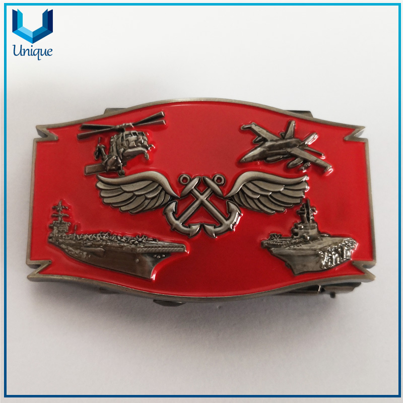 Customize USA Navy Military Belt Buckle, Fashion Souvenir Metal Buckle with AB Logo,Enamel 3D Antique Plating Police Buckle