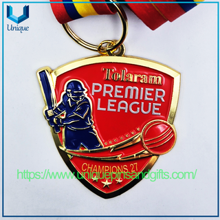 Custom 3D Metal Baseball League Medal Tolaram PREMIER LEAGUE CHAMPIONS 27 Gold Silver Brass Medal with Ribbon