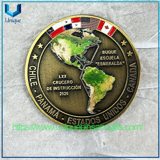 Custom Design ARMADA DE CHIL 3D Metal Gold Plating Colourful Commemorative Coins
