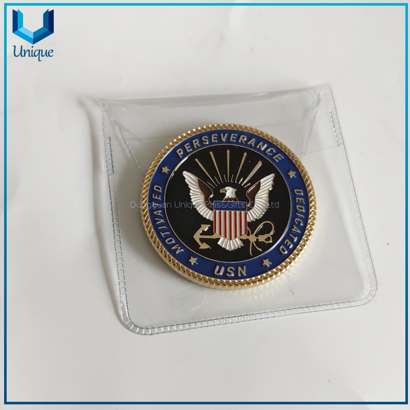 Custom Challenge Coin Factory, USA Military Navy USN Gold Nickel Appreciation Coin for Souvenir Gifts