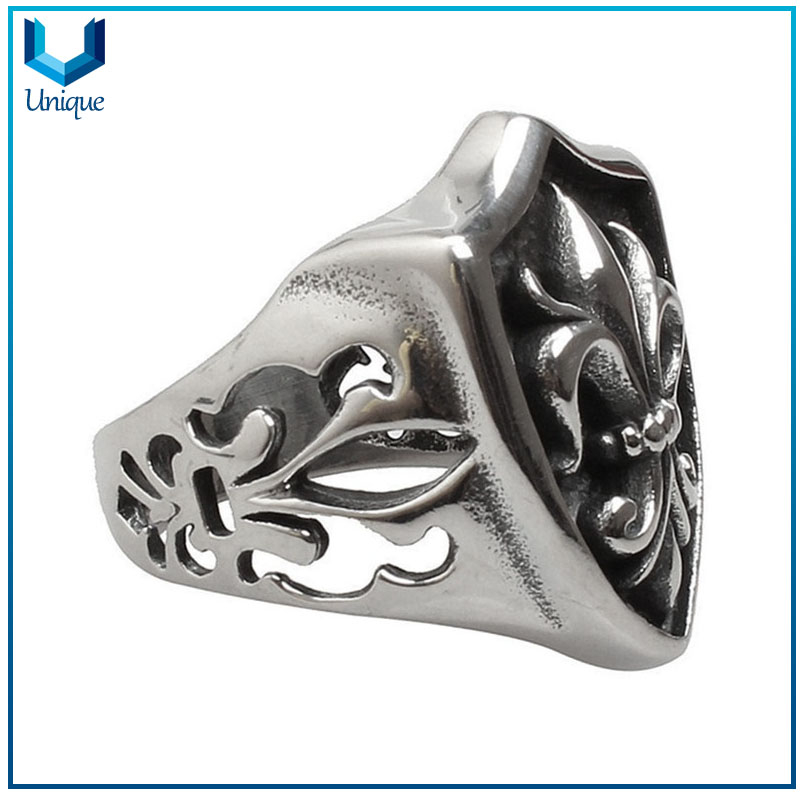 Wholesale Vintage Sterling Silver Jewelry Crusader Flower Open Silver Punk Men Ring