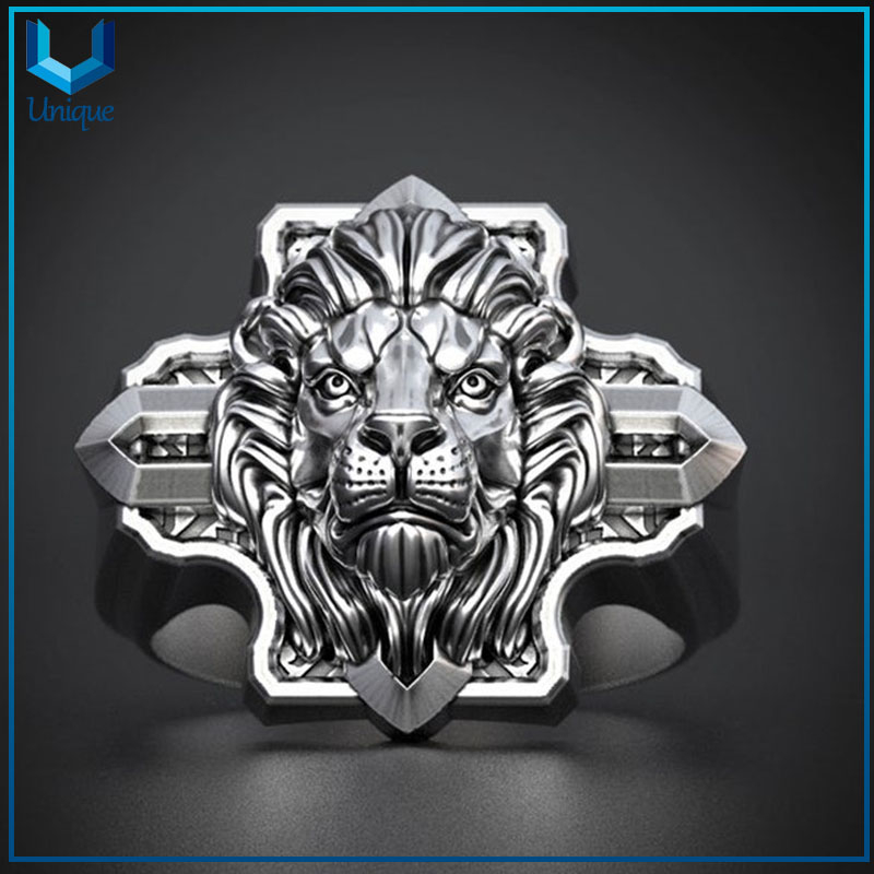 Stainless Steel Casting Rings Mens Punk Style Lion Head Finger Ring Customized