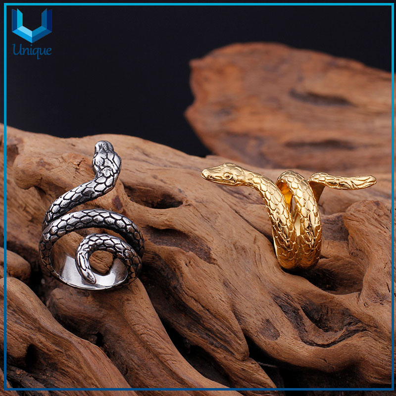 KALEN Stainless Steel Gold Silver Animal Snake Charm Finger Rings For Men