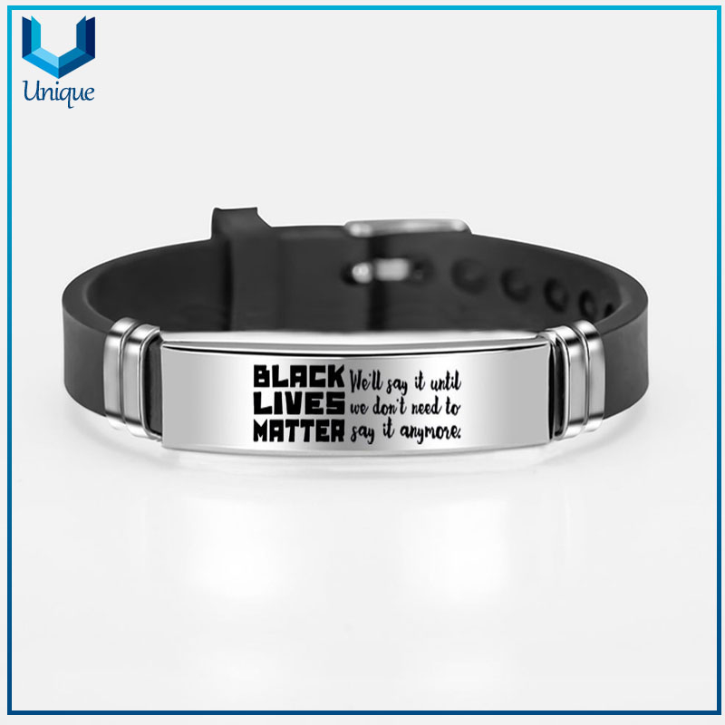adjustable wristband silicone bracelets personalized custom engraving BLACK LIVES MATTER bracelets for men