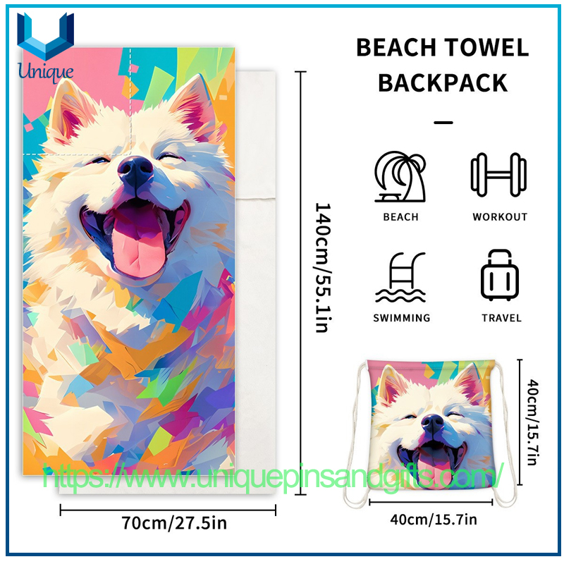 Custom Design 2-in-1 Foldable Beach Towel Printed Logo Bath Towel All-in-one Beach Towel All-in-one Bag Storage Can Customize Any Pattern