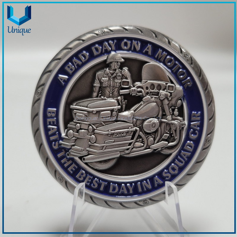 Custom Design 2.25" antique silver die cast Zinc alloy Medal Police coin in Tire shape