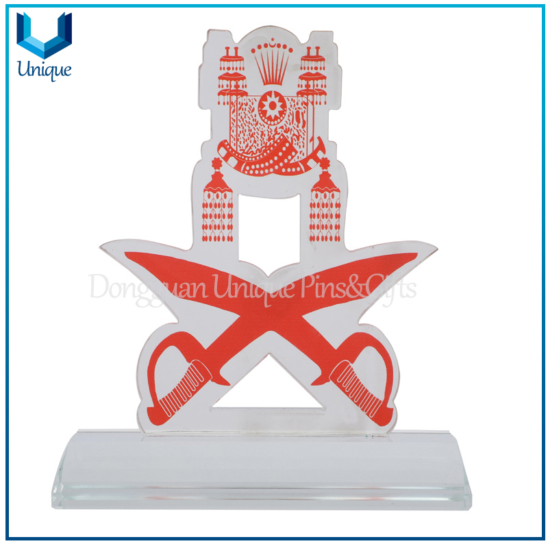 Cheap Acrylic Trophy for Award, Customize Printing Logo Military Souvenir Plaque, Brunei Military ACrylic Trophy Cup with Printing Logo