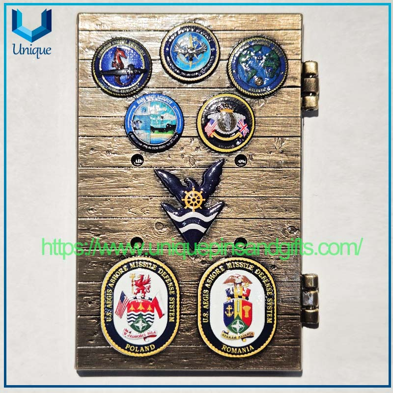 Custom Design 3D Metal Foldable Commemorative Coin, 3" USA Marine Military Door Openable CHIEF MESS Souvenir Coin, UV Printing Logo Commemorative Challenge Coin