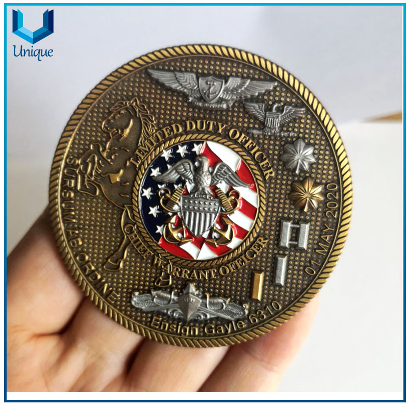 Customize Design Challenge Coin, 3D Chief Officer Coin, Zinc Alloy Souvenir Medal coin in Two Tone in Antique Gold + Antique Nickel plating