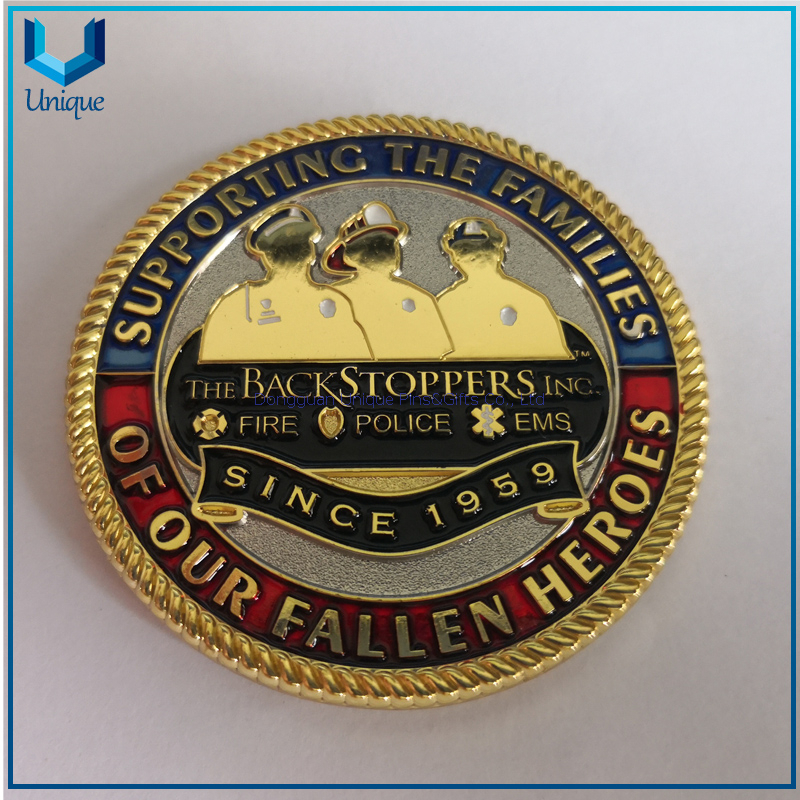 Customize Coin, Backstoppers Coin, 3D Two Tone EMS Coin, Police Coin, Firefighter Coin, Sounveir Medal Coin, Gold/ silver Plated Commemorative Coin