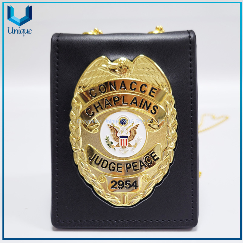 High Quality Police Badge2, Leather cover /3D gold / Silver Ecuador Police Badge w/ Genuine Leather Holder+Ball Chain,Police Emblem, Seuvenir Coin Badge