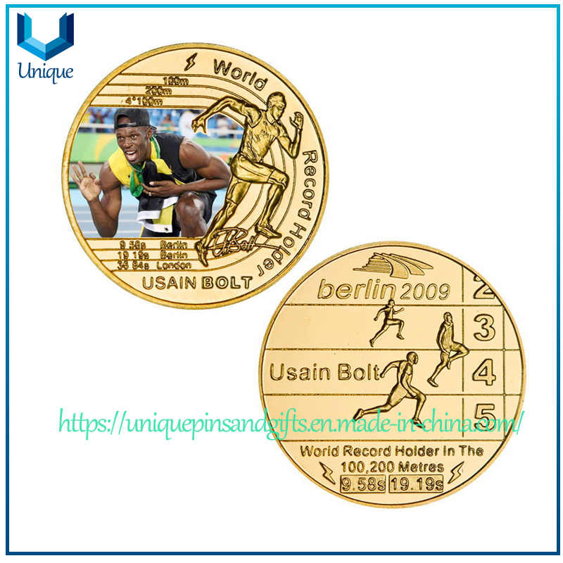 Wholesale UV Printing Gold/Sliver Mirror Medal Coin, Famous Sports Stars Medal Commemorative Coin