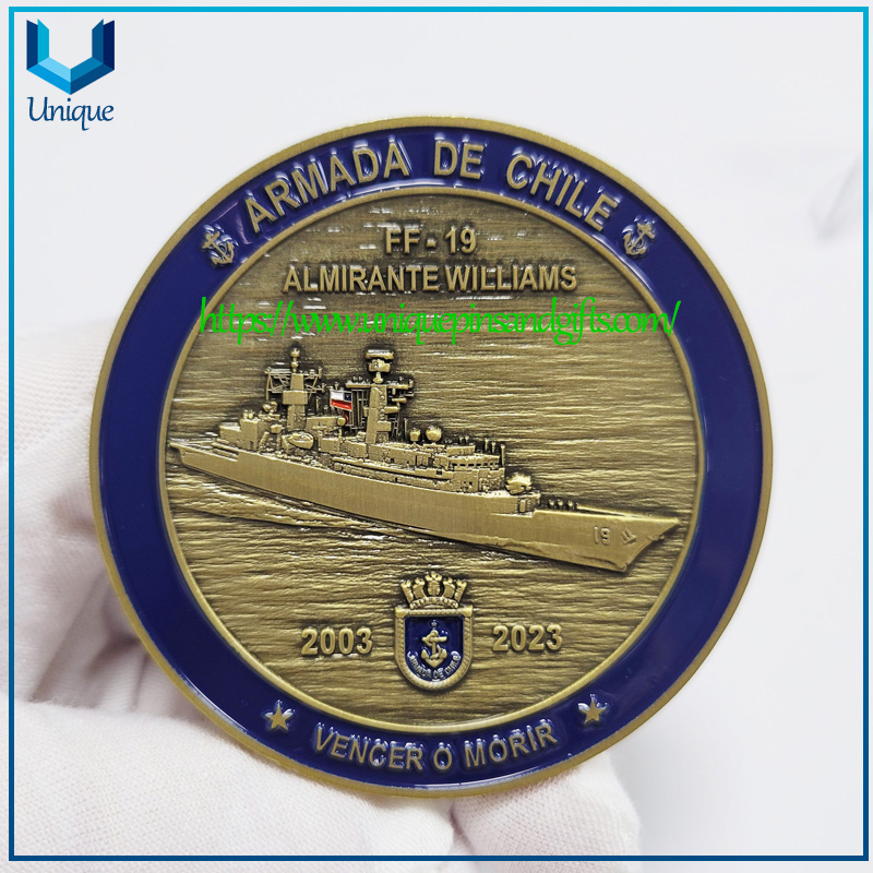 Custom Design coin dual 3D Chile 63.5mm diameter Antique copper Military Navy ship Challenge coins