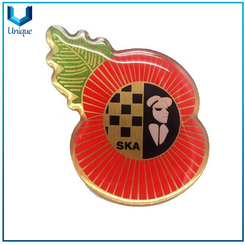 Fashion Shoe Lapel Pin Manufacturer, Die Struck Brass Pin Badge with Silkscreen Printing, Gold Poppy Lapel Pin, Fashion Jewelry Pin for Hat, Garment, Handbag Decoration