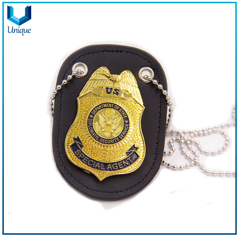 Customize Police Badge Factory, Die Struck Copper 3D Gold Honor Badge w/ Genuine Leather holder + Metal Belt Clip, Sounvenir Coin Badge