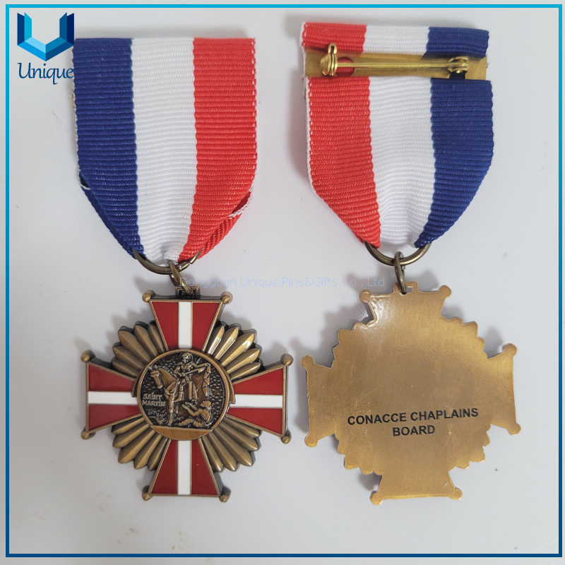 Custom Martin de Tours Medal, 3D antique Copper plating Medal, High Quality Military Bronze Medal with Ribbon and Safety Pin 