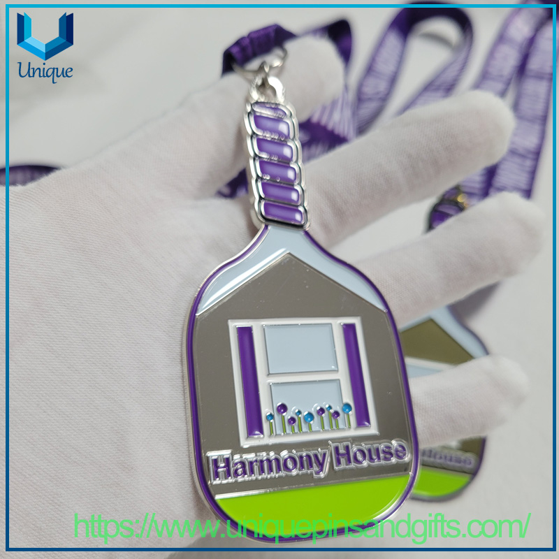 High Quality Customized Design Gold Silver Bronze Pickleball Medal with Printing Lanyard